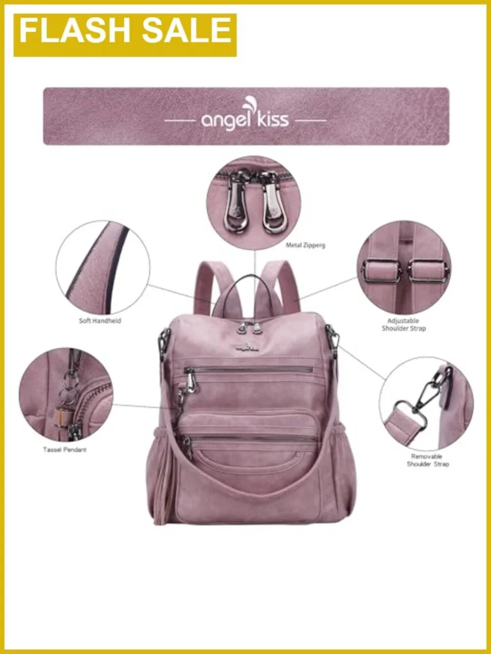 PU Leather Women's Backpack Purse - Casual Laptop Shoulder Bag Travel